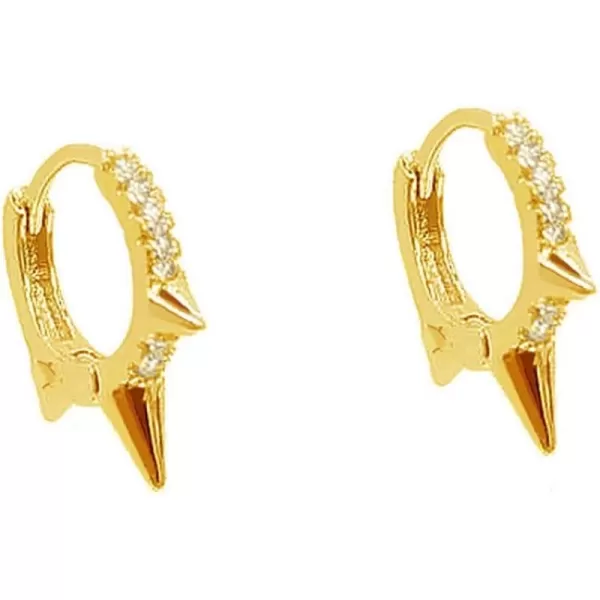 Punk Spikes Stud Small CZ Hoop Earrings for Women Teen Girls Men 925 Sterling Silver Charms Huggie Hoops Cuff Cartilage Stud Tragus Helix Crystal Wrap Earrings Hypoallergenic Rock Fashion Jewelrygold plated
