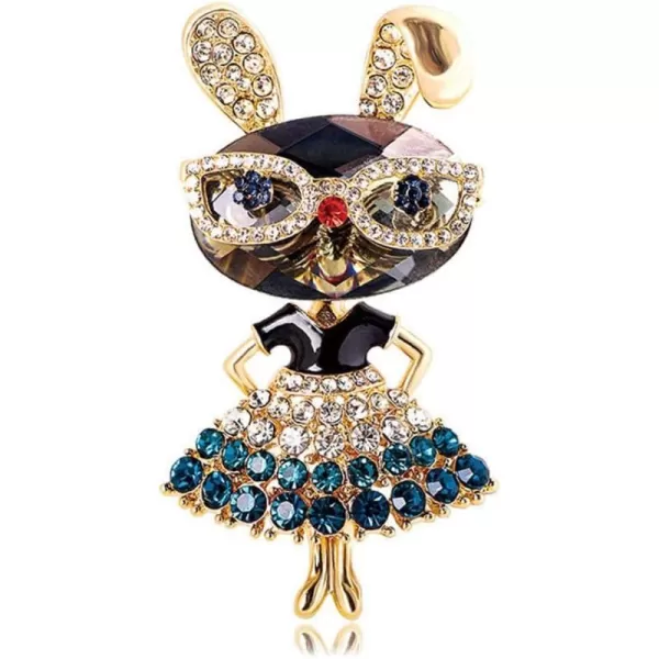 Rhinestone Lady Rabbit Brooch Pin for Women Girls Fashion Crystal Bunny Animal Brooches Lapel Pins Dainty Cute Christmas Graduation Honors Day Easter Jewelry Gift for Daughter Teacher StudentsBlue