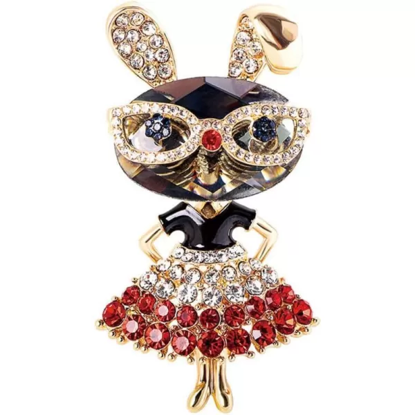 Rhinestone Lady Rabbit Brooch Pin for Women Girls Fashion Crystal Bunny Animal Brooches Lapel Pins Dainty Cute Christmas Graduation Honors Day Easter Jewelry Gift for Daughter Teacher StudentsRed