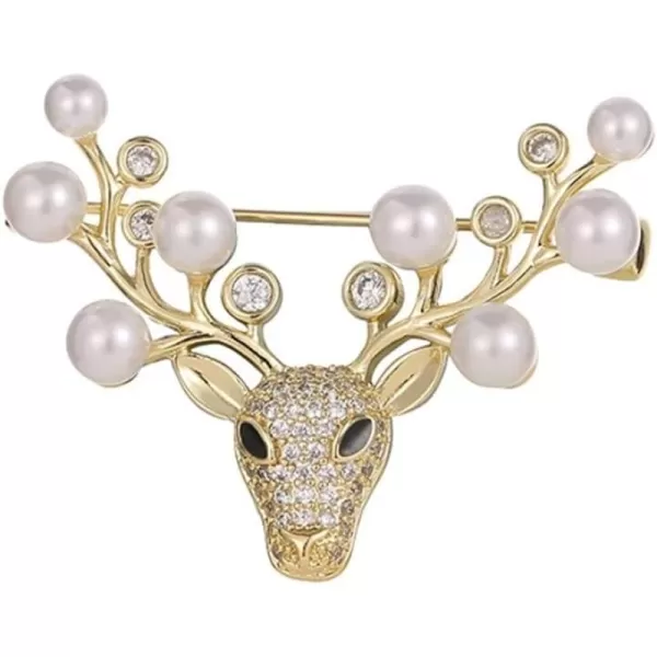 Rhinestone Pearl Deer Brooch for Women Girls Fashion CZ Imitation Pearls Brooches Lapel Pin Dainty Christmas Party Decorated Jewelry Gift 14K Gold PlatedRhinestone Pearl Deer Brooch for Women Girls Fashion CZ Imitation Pearls Brooches Lapel Pin Dainty Christmas Party Decorated Jewelry Gift 14K Gold Plated