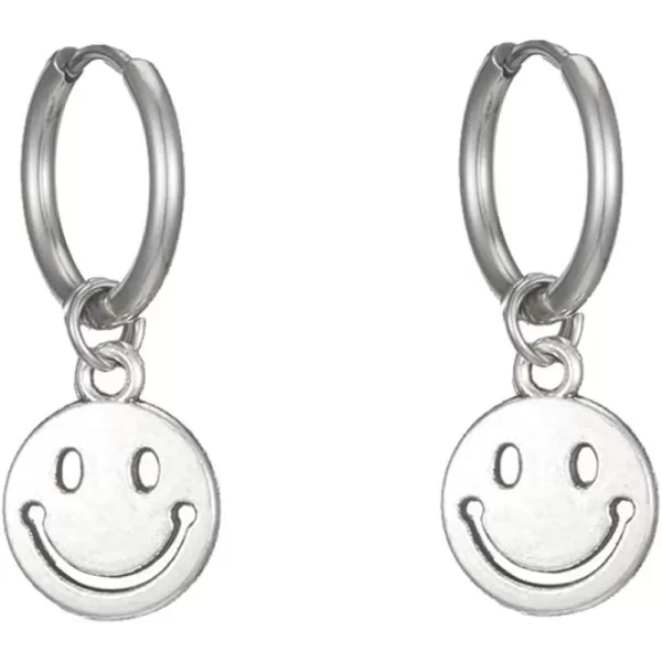 Round Smiley Coin Dangle Drop Small Hoop Earrings for Women Girls Men Stainless Steel Cute Charms Circle Happy Face Disc Vintage Huggie Hoops Cartilage Cuff Clip Earring Hypoallergenic Nickel Free JewelryRound Smiley Coin Dangle Drop Small Hoop Earrings for Women Girls Men Stainless Steel Cute Charms Circle Happy Face Disc Vintage Huggie Hoops Cartilage Cuff Clip Earring Hypoallergenic Nickel Free Jewelry