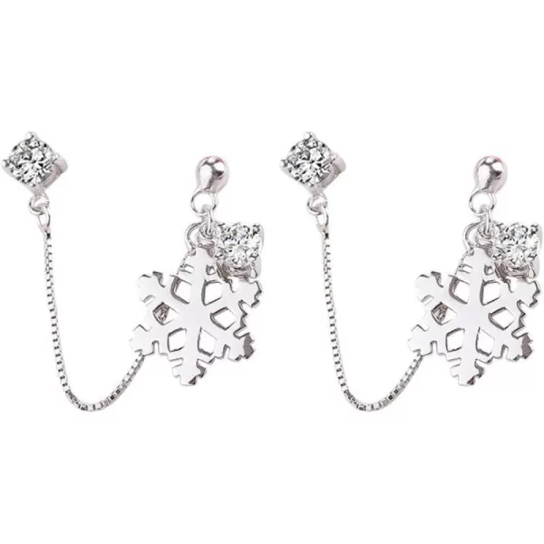 Snowflake Double Piercing Tassel Chain Drop Dangle Crystal Ball Bead Stud Earrings for Women Girls S925 Sterling Silver CZ 2 Hole Tragus Post Pin Jewerly Cute Dainty Christmas Winter Party GiftsSnowflake Double Piercing Tassel Chain Drop Dangle Crystal Ball Bead Stud Earrings for Women Girls S925 Sterling Silver CZ 2 Hole Tragus Post Pin Jewerly Cute Dainty Christmas Winter Party Gifts