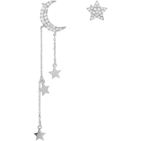Star Moon Asymmetrical CZ Stud Tassel Chain Dangle Drop Earrings for Women Girls S925 Sterling Silver Crystal Star Crescent Constallation Tragus Post Pin Hypoallergenic Earring Delicate GiftStar Moon Asymmetrical CZ Stud Tassel Chain Dangle Drop Earrings for Women Girls S925 Sterling Silver Crystal Star Crescent Constallation Tragus Post Pin Hypoallergenic Earring Delicate Gift