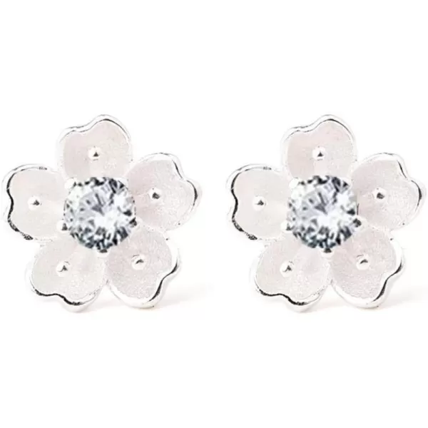 Sterling Silver CZ Flower Cartilage Stud Earrings for Women Teen Girls Crystal Birthstones Cherry Blossom Jasmine Tiny Small Flower Cute Stud Post Pin Hypoallergenic Boho Birthday JewelryClear Diamond