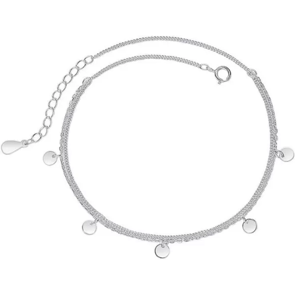 Sterling Silver Layered Anklets for Women Teen Girls Adjustable 2 layer Coin Round Disc Circle Sequins Pendant Drop Adjustable Tassel Foot Chain 10 inch Anklet Bracelet Boho Beach Jewelry GiftSterling Silver Layered Anklets for Women Teen Girls Adjustable 2 layer Coin Round Disc Circle Sequins Pendant Drop Adjustable Tassel Foot Chain 10 inch Anklet Bracelet Boho Beach Jewelry Gift