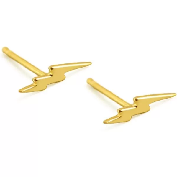 Sterling Silver Lightning Bolt Tiny Stud Earrings for Women Girls Men Hypoallergenic Pierced Ear Minimalist Polished Mini Flash Thunder Button Tragus Post Pin Body Jewelry95mm Gold Plated