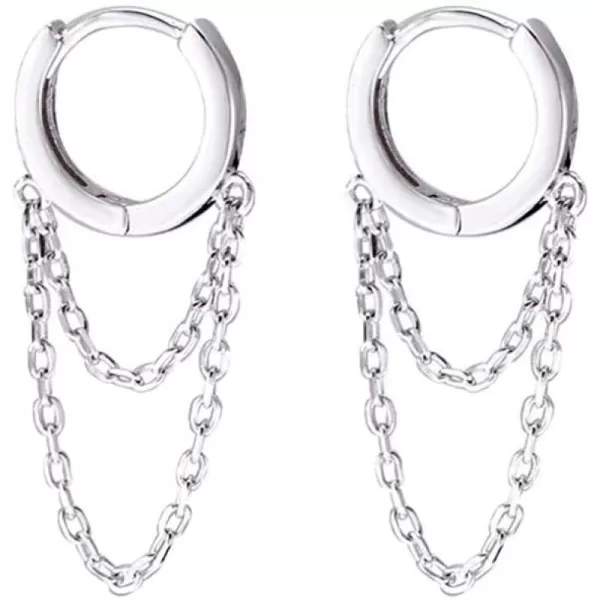 Tassel Chain Drop Dangle Small Hoop Earrings for Women Girls 925 Sterling Silver Huggie Helix Cartilage Tragus Daith Piercing Cuff Minimalist Fashion Personalized Punk JewelrySilver