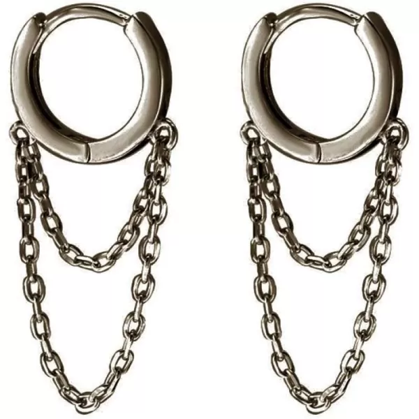 Tassel Chain Drop Dangle Small Hoop Earrings for Women Girls 925 Sterling Silver Huggie Helix Cartilage Tragus Daith Piercing Cuff Minimalist Fashion Personalized Punk JewelryBlack