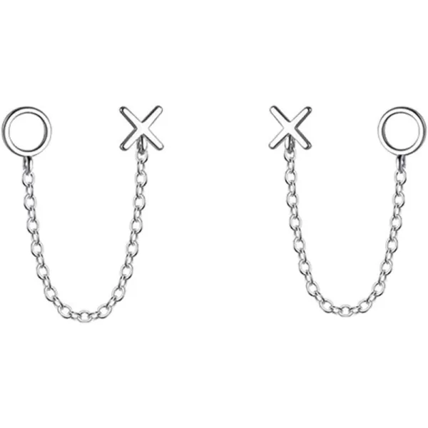 Tassel Symbol Chain Drop Dangle Stud Earrings for Women Girls 925 Sterling Silver Double Piercing Female Gender Sign Studs Crawler Climber Letter X O Post Fashion Personalized Jewelry Unique GiftsSilver