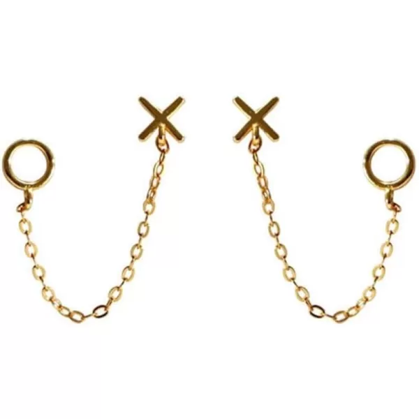 Tassel Symbol Chain Drop Dangle Stud Earrings for Women Girls 925 Sterling Silver Double Piercing Female Gender Sign Studs Crawler Climber Letter X O Post Fashion Personalized Jewelry Unique GiftsGold Plated
