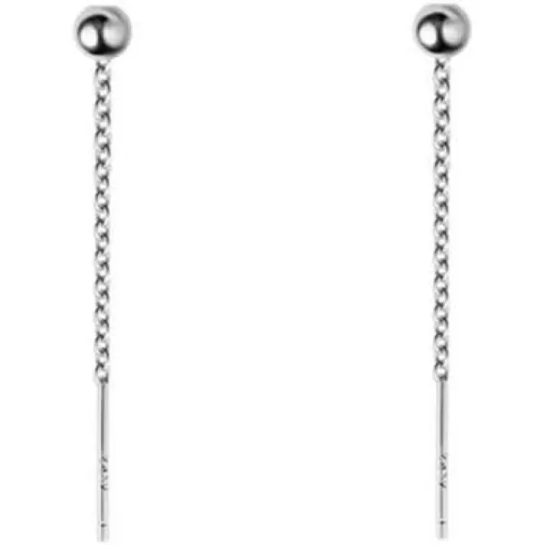 Threader Bead Tassel Drop Earrings for Women Girls S925 Sterling Silver 2mm Tiny Ball Long Chain Dangle Minimalism Ear Piercing Studs Jewelry Hypoallergenic Fashion Gifts35mm silver