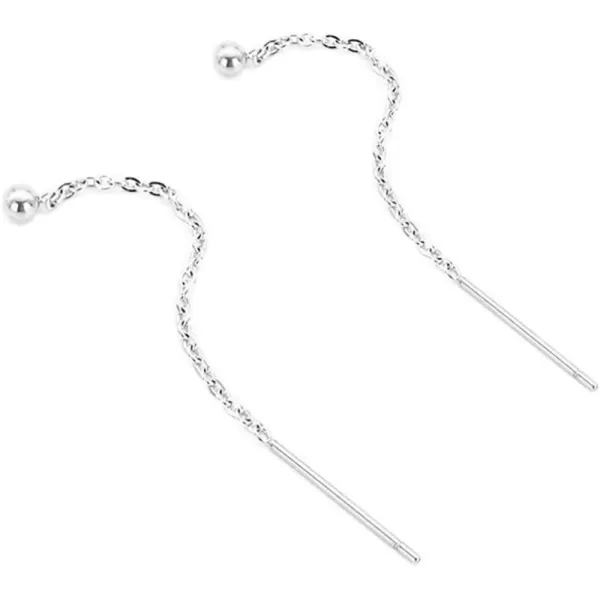 Threader Bead Tassel Drop Earrings for Women Girls S925 Sterling Silver 2mm Tiny Ball Long Chain Dangle Minimalism Ear Piercing Studs Jewelry Hypoallergenic Fashion Gifts55mm silver