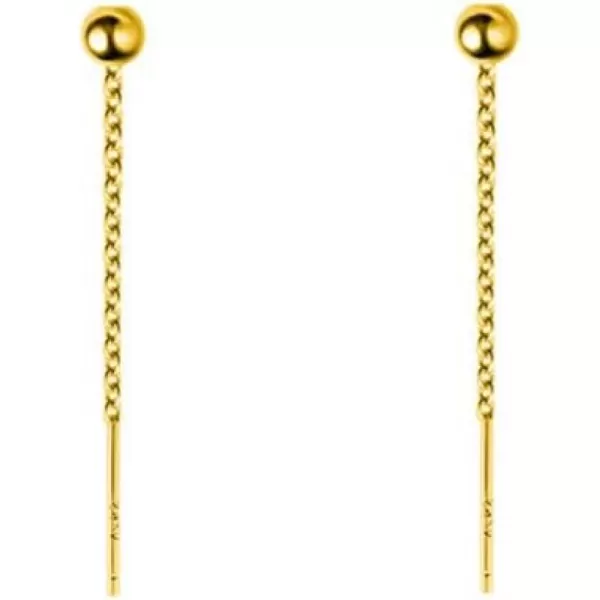 Threader Bead Tassel Drop Earrings for Women Girls S925 Sterling Silver 2mm Tiny Ball Long Chain Dangle Minimalism Ear Piercing Studs Jewelry Hypoallergenic Fashion Gifts35mm gold plated