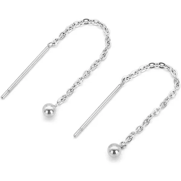 Threader Bead Tassel Drop Earrings for Women Girls S925 Sterling Silver 2mm Tiny Ball Long Chain Dangle Minimalism Ear Piercing Studs Jewelry Hypoallergenic Fashion Gifts45mm silver