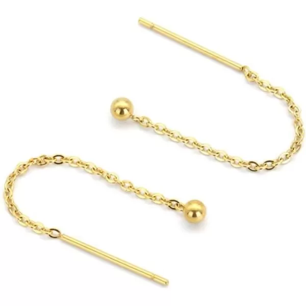 Threader Bead Tassel Drop Earrings for Women Girls S925 Sterling Silver 2mm Tiny Ball Long Chain Dangle Minimalism Ear Piercing Studs Jewelry Hypoallergenic Fashion Gifts55mm gold plated