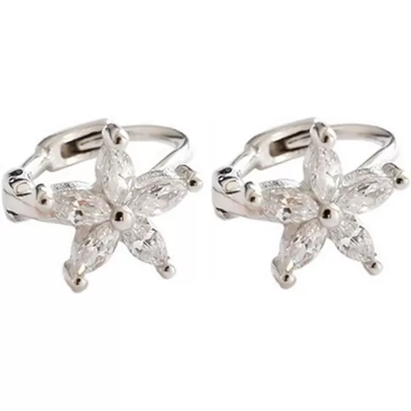 Tiny CZ Hoop Earrings Mini Cartilage Studs for Girls Women Teens S925 Sterling Silver Pierced Upper Ear Cubic Zirconia Daisy Cuff Earrings Hypoallergenic Dainty Body Jewelry 6mmwhite gold plated