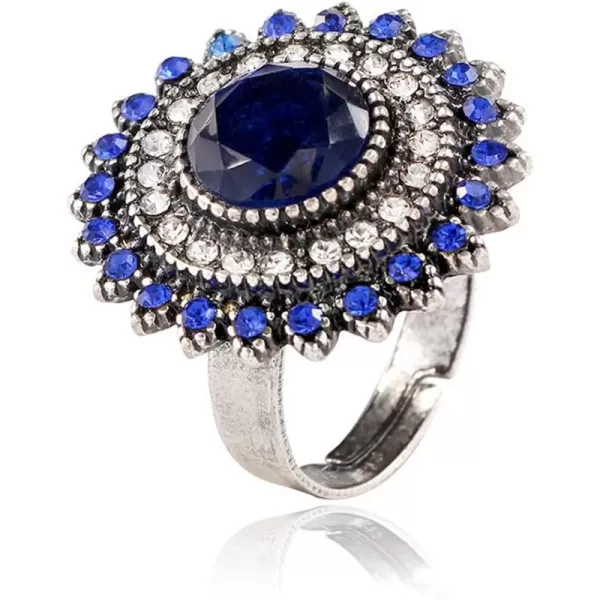 Vintage Blue Sunflower Statement Ring for Women Girls Antique Round CZ Crystal Evil Eye Protection Adjustable Expandable Open Wrap Wedding Cocktail Party Rings Comfort Fit Art Deco JewelryVintage Blue Sunflower Statement Ring for Women Girls Antique Round CZ Crystal Evil Eye Protection Adjustable Expandable Open Wrap Wedding Cocktail Party Rings Comfort Fit Art Deco Jewelry