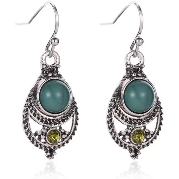 Vintage Celtic Knot Dangle Hook Stud Earrings for Women Girls Cubic Zirconia Oxidized Boho Turquoise Twisted Beaded Teardrop Charms Drop Dangling Retro Bohemian JewelryGreen
