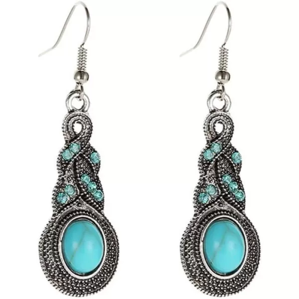 Vintage Celtic Knot Dangle Hook Stud Earrings for Women Girls Cubic Zirconia Oxidized Boho Turquoise Twisted Beaded Teardrop Charms Drop Dangling Retro Bohemian JewelryBlue