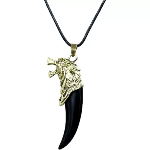 Vintage Dragon Wolf Fang Tooth Pendant Necklace for Men Women Gold Tone Unisex Punk Rock Black Cone Braided Rope Chain Adjustable Bohemian Artificial Tribal JewelryVintage Dragon Wolf Fang Tooth Pendant Necklace for Men Women Gold Tone Unisex Punk Rock Black Cone Braided Rope Chain Adjustable Bohemian Artificial Tribal Jewelry