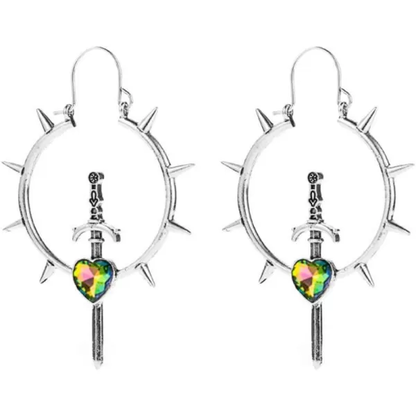 Vintage Spike Sword Dangle Hoop Earrings for Women Girls Cubic Zirconia Love Heart Dagger Spike Cone Full Moon Drop Dangling Huggie Hoops Retro Birthday Cosplay Halloween Party JewelrySilver Plated