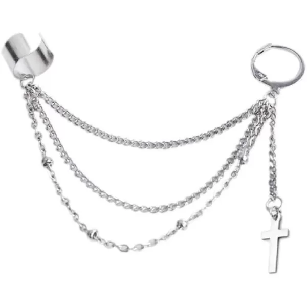 Vintage Tassel Dangle Ear Cuff Crawler Climber Earring for Women Girls Stainless Steel Cartilage Small Hoop Wrap Vine Clip on Layered Chain Drop Fashion Lightweight Comfy Jewelry 1 PieceCross