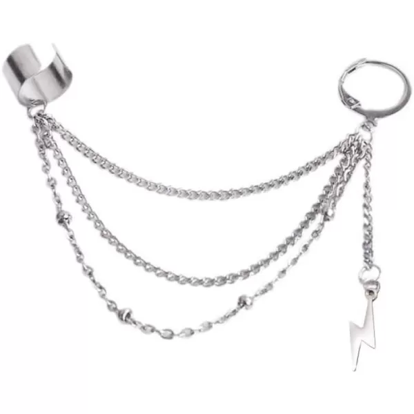 Vintage Tassel Dangle Ear Cuff Crawler Climber Earring for Women Girls Stainless Steel Cartilage Small Hoop Wrap Vine Clip on Layered Chain Drop Fashion Lightweight Comfy Jewelry 1 PieceLightning Bolt
