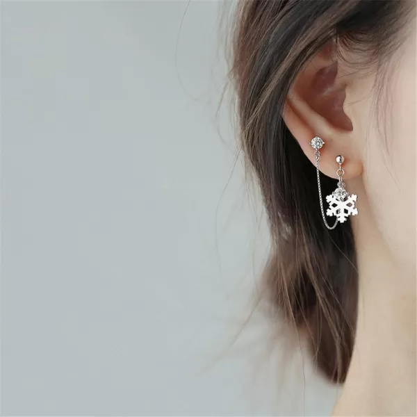 1 PC of CZ Snowflake Double Piercing Tassel Chain Drop Dangle Ball Bead Stud Earring for Women Girls S925 Sterling Silver Crystal 2 Hole Helix Cartilage Post Pin Jewerly Cute Dainty Christmas Gifts1 PC of CZ Snowflake Double Piercing Tassel Chain Drop Dangle Ball Bead Stud Earring for Women Girls S925 Sterling Silver Crystal 2 Hole Helix Cartilage Post Pin Jewerly Cute Dainty Christmas Gifts