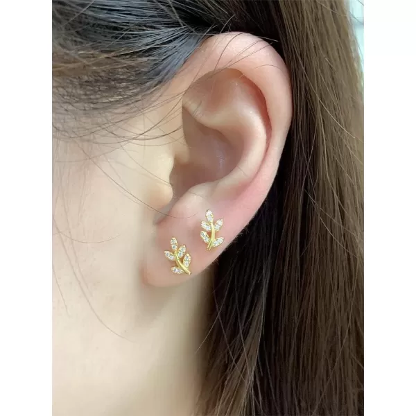 20G CZ Leaf Earrings 925 Sterling Silver Dainty Small 4mm Ball Stud Cartilage Earring for Women Girls Hypoallergenic Nikel Free Cubic Zirconia Cute Leaves Tragus Post Body Piercing Jewelry Gifts18K Gold Plated