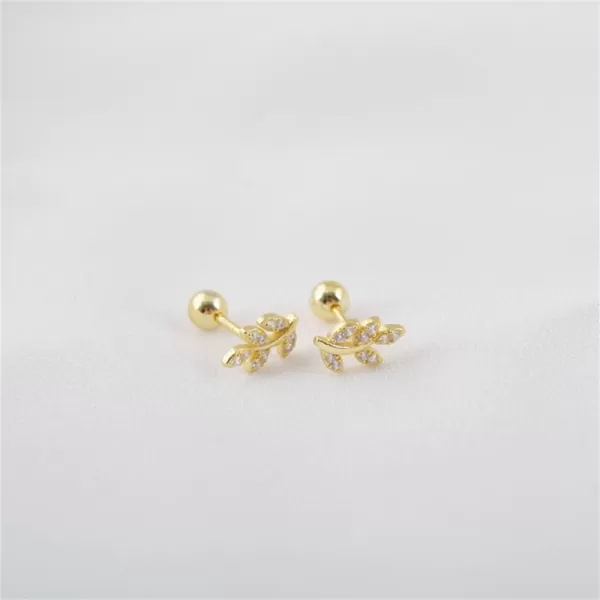 20G CZ Leaf Earrings 925 Sterling Silver Dainty Small 4mm Ball Stud Cartilage Earring for Women Girls Hypoallergenic Nikel Free Cubic Zirconia Cute Leaves Tragus Post Body Piercing Jewelry Gifts18K Gold Plated