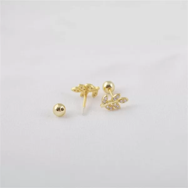 20G CZ Leaf Earrings 925 Sterling Silver Dainty Small 4mm Ball Stud Cartilage Earring for Women Girls Hypoallergenic Nikel Free Cubic Zirconia Cute Leaves Tragus Post Body Piercing Jewelry Gifts18K Gold Plated