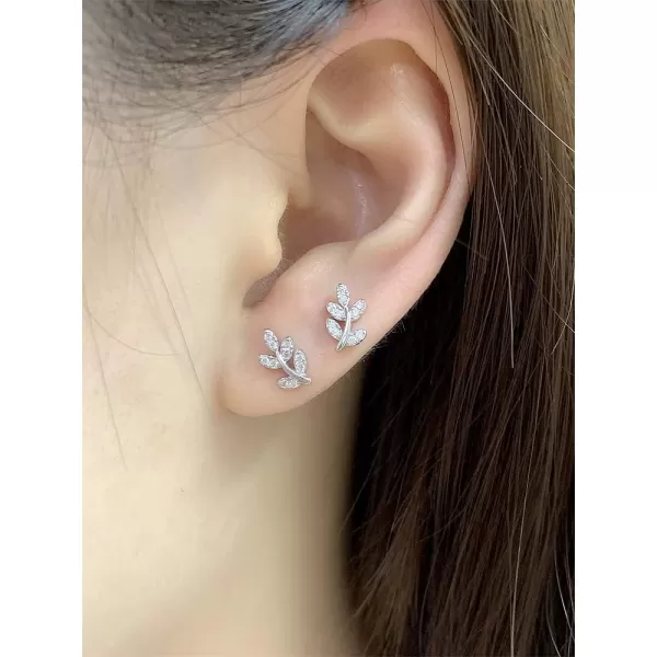 20G CZ Leaf Earrings 925 Sterling Silver Dainty Small 4mm Ball Stud Cartilage Earring for Women Girls Hypoallergenic Nikel Free Cubic Zirconia Cute Leaves Tragus Post Body Piercing Jewelry Gifts18K White Gold
