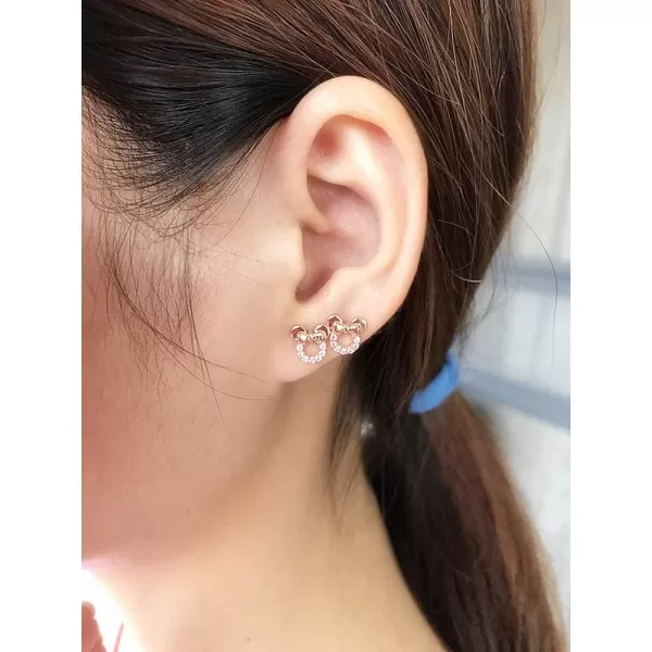 925 Sterling Silver CZ Mouse Stud Earrings for Girls Women Cubic Zirconia Tiny Cute Mice Stud Post Pin Earring Hypoallergenic for Sensitive Ear Dainty Jewelry Giftsrose gold clear