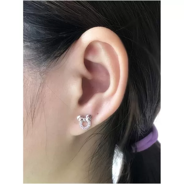 925 Sterling Silver CZ Mouse Stud Earrings for Girls Women Cubic Zirconia Tiny Cute Mice Stud Post Pin Earring Hypoallergenic for Sensitive Ear Dainty Jewelry Giftslight pink