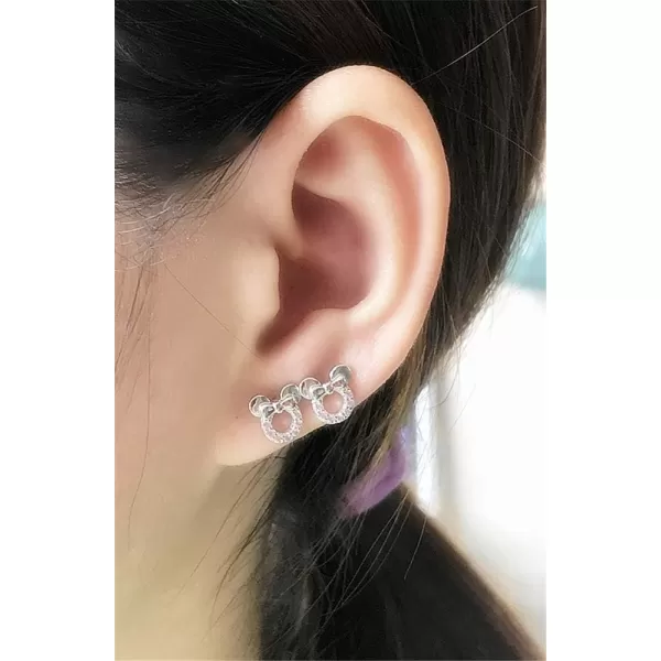 925 Sterling Silver CZ Mouse Stud Earrings for Girls Women Cubic Zirconia Tiny Cute Mice Stud Post Pin Earring Hypoallergenic for Sensitive Ear Dainty Jewelry Giftslight pink