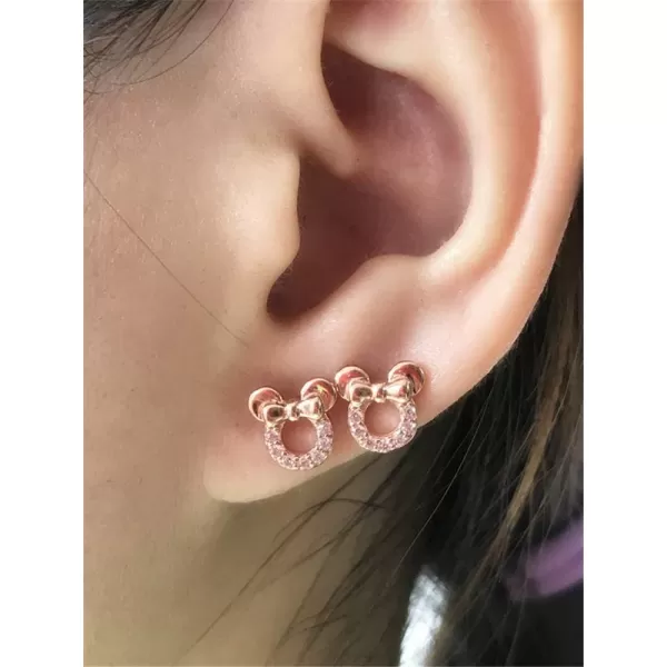 925 Sterling Silver CZ Mouse Stud Earrings for Girls Women Cubic Zirconia Tiny Cute Mice Stud Post Pin Earring Hypoallergenic for Sensitive Ear Dainty Jewelry Giftsrose gold