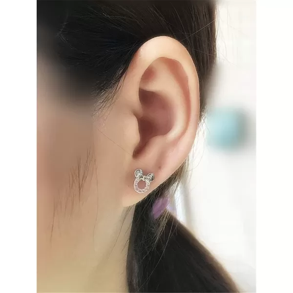 925 Sterling Silver CZ Mouse Stud Earrings for Girls Women Cubic Zirconia Tiny Cute Mice Stud Post Pin Earring Hypoallergenic for Sensitive Ear Dainty Jewelry Giftslight pink