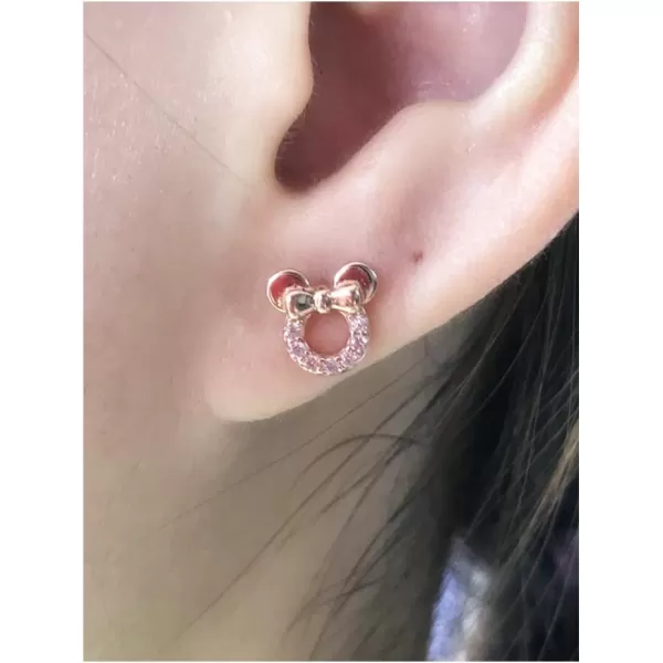925 Sterling Silver CZ Mouse Stud Earrings for Girls Women Cubic Zirconia Tiny Cute Mice Stud Post Pin Earring Hypoallergenic for Sensitive Ear Dainty Jewelry Giftsrose gold