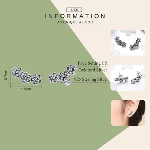 Antique Daisy Flower CZ Crawler Stud Earrings for Women Girls Cuff Wrap 925 Sterling Silver Cartilage Climber Vintage Fashion Hypoallergenic GiftsAntique Daisy Flower CZ Crawler Stud Earrings for Women Girls Cuff Wrap 925 Sterling Silver Cartilage Climber Vintage Fashion Hypoallergenic Gifts