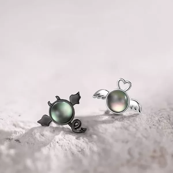 Asymmetrical Angel Evil Earrings 925 Sterling Silver Small Cute Love Heart Wings Cartilage Studs Earring for Women Girls Imitation Moon Stone Mismatch White and Black Ear Jewelry Gifts for Daughter NieceAsymmetrical Angel Evil Earrings 925 Sterling Silver Small Cute Love Heart Wings Cartilage Studs Earring for Women Girls Imitation Moon Stone Mismatch White and Black Ear Jewelry Gifts for Daughter Niece