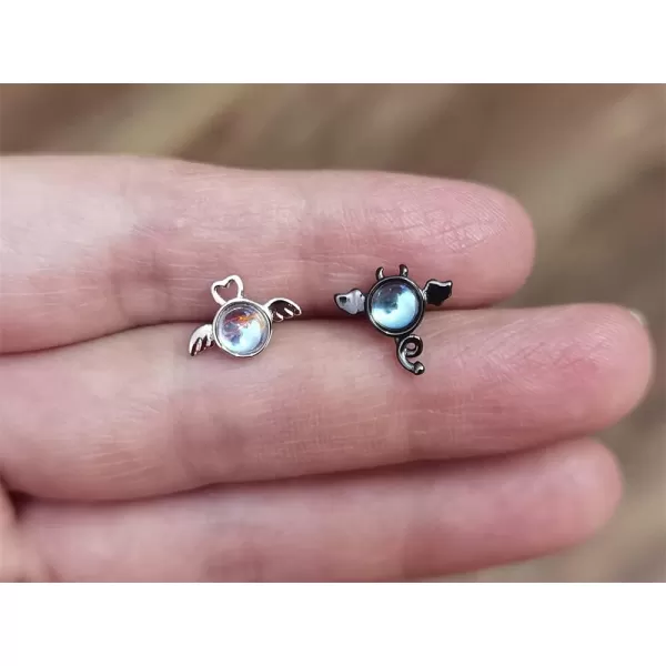Asymmetrical Angel Evil Earrings 925 Sterling Silver Small Cute Love Heart Wings Cartilage Studs Earring for Women Girls Imitation Moon Stone Mismatch White and Black Ear Jewelry Gifts for Daughter NieceAsymmetrical Angel Evil Earrings 925 Sterling Silver Small Cute Love Heart Wings Cartilage Studs Earring for Women Girls Imitation Moon Stone Mismatch White and Black Ear Jewelry Gifts for Daughter Niece