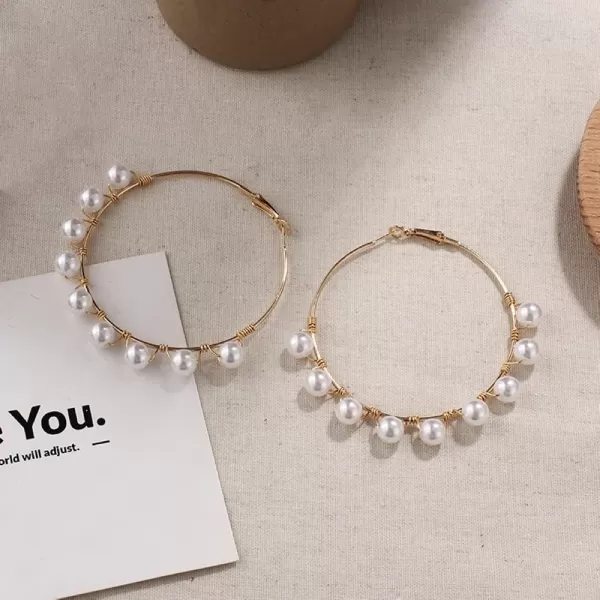 Big Pearl Large Loop Hoop Earrings for Women Girls Gold Plated Faux Pearls Drop Dangle Huggie Hoops Earring Elegant JewelryBig Pearl Large Loop Hoop Earrings for Women Girls Gold Plated Faux Pearls Drop Dangle Huggie Hoops Earring Elegant Jewelry