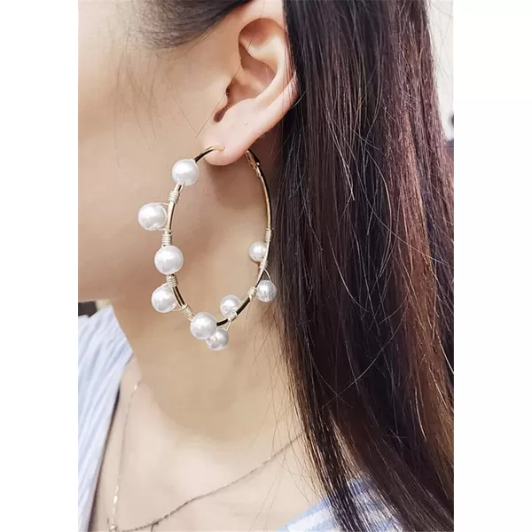 Big Pearl Large Loop Hoop Earrings for Women Girls Gold Plated Faux Pearls Drop Dangle Huggie Hoops Earring Elegant JewelryBig Pearl Large Loop Hoop Earrings for Women Girls Gold Plated Faux Pearls Drop Dangle Huggie Hoops Earring Elegant Jewelry