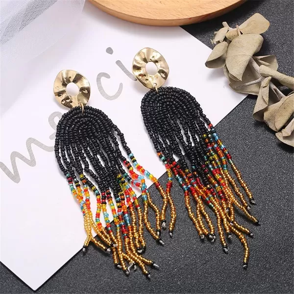 Bohemian Long Fringe Tassel Drop Dangle Earrings for Women Girls Hademade Ball Beads Chain Woven Gold Stud Statement Earring Chandelier Boho Tribal Exaggerated Y2K Jewelry BlackBohemian Long Fringe Tassel Drop Dangle Earrings for Women Girls Hademade Ball Beads Chain Woven Gold Stud Statement Earring Chandelier Boho Tribal Exaggerated Y2K Jewelry Black