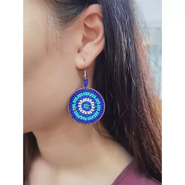 Boho Round Beaded Dangle Drop Earrings for Women Girls Handmade Ball Bead Seed Evil Eye Statement Big Dangling Hook Stud Earring Retro Bohemian Summer Sea Beach Jewelry BlueBoho Round Beaded Dangle Drop Earrings for Women Girls Handmade Ball Bead Seed Evil Eye Statement Big Dangling Hook Stud Earring Retro Bohemian Summer Sea Beach Jewelry Blue