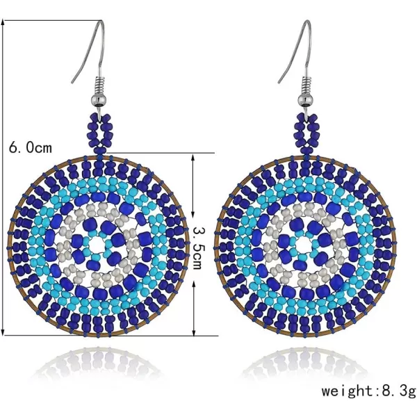Boho Round Beaded Dangle Drop Earrings for Women Girls Handmade Ball Bead Seed Evil Eye Statement Big Dangling Hook Stud Earring Retro Bohemian Summer Sea Beach Jewelry BlueBoho Round Beaded Dangle Drop Earrings for Women Girls Handmade Ball Bead Seed Evil Eye Statement Big Dangling Hook Stud Earring Retro Bohemian Summer Sea Beach Jewelry Blue