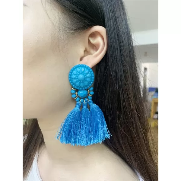 Boho Round Fringed Dangle Earrings for Women Girls Acrylic Bohemian Geometric Long Tassel Thread Statement Drop Circle Ball Stud Hypoallergenic Retro Colorful Y2K Jewelry Gifts BlueBoho Round Fringed Dangle Earrings for Women Girls Acrylic Bohemian Geometric Long Tassel Thread Statement Drop Circle Ball Stud Hypoallergenic Retro Colorful Y2K Jewelry Gifts Blue