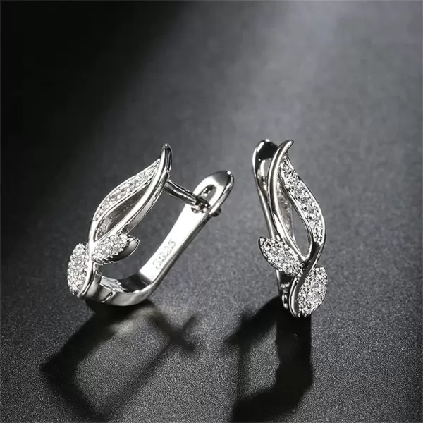 CZ Grass Leaf Small Hoop Earrings 14G Ear Piercing Cartilage Studs Earring for Women Girls 925 Silver Plated Cubic Zirconia Cluster Leaves Lever Back ClickTop Huggie Hoops Wedding JewelrySilver