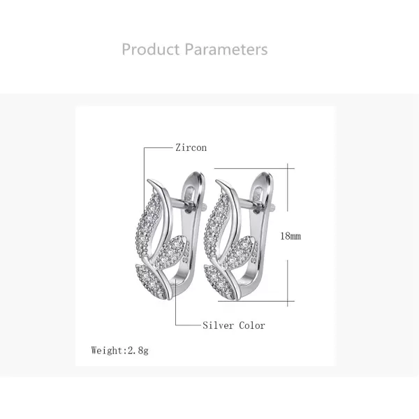 CZ Grass Leaf Small Hoop Earrings 14G Ear Piercing Cartilage Studs Earring for Women Girls 925 Silver Plated Cubic Zirconia Cluster Leaves Lever Back ClickTop Huggie Hoops Wedding JewelrySilver