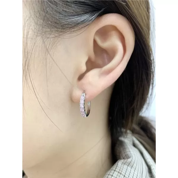CZ Huggie Hoops Earrings for Women Girls Hypoallergenic Silver Cubic Zirconia Small Hoop Lever Back ClickTop Minimalist Jewelry Gifts for FriendsPink CZ